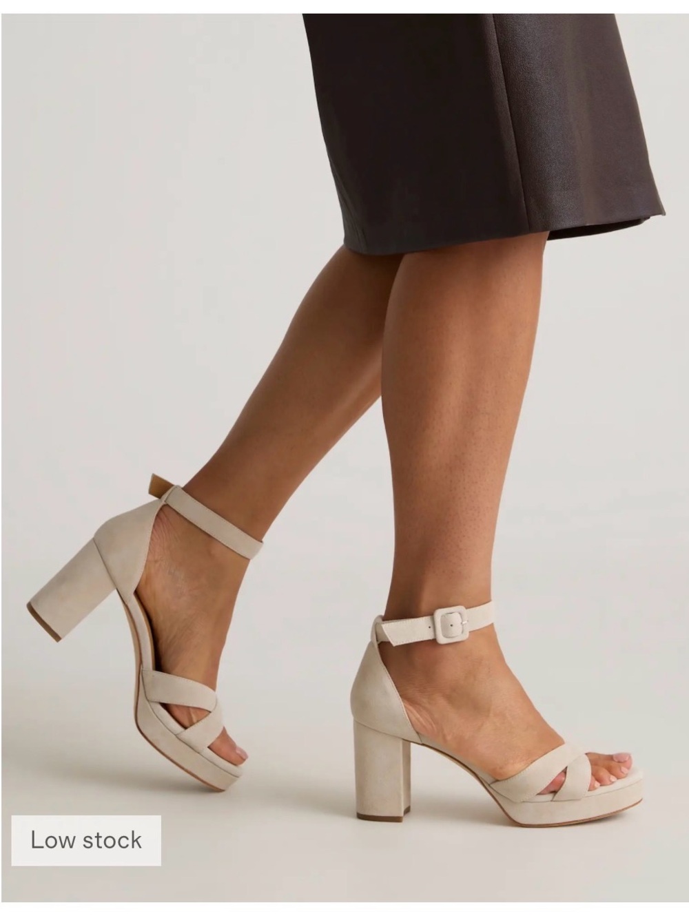 Quince Women Italian Leather Crisscross Platform Block Heel Sandal Cream 11